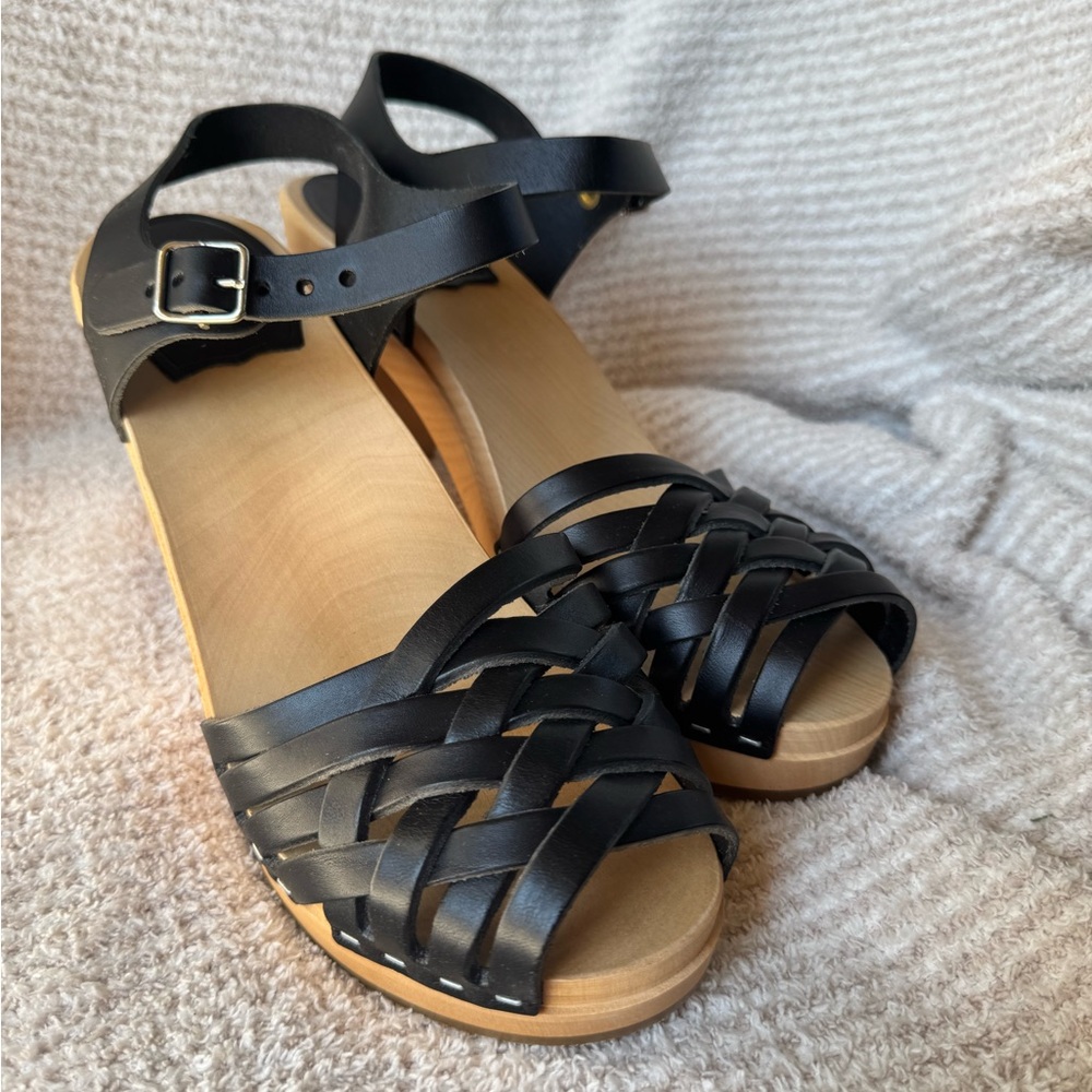 Swedish Hasbeens Black Woven Leather Sandals